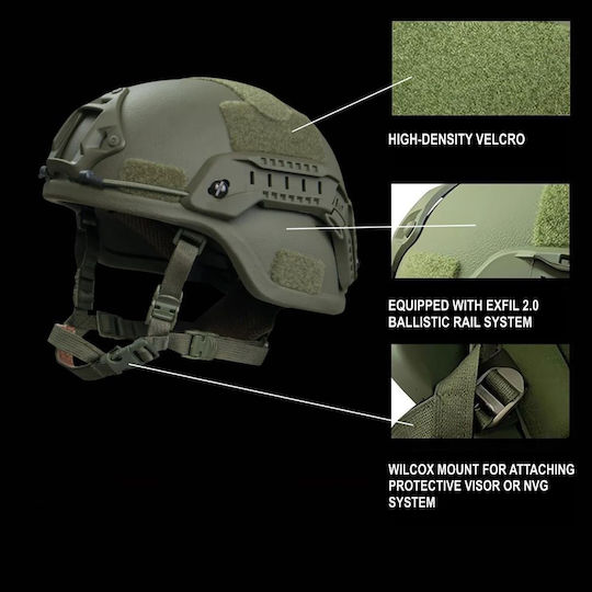Mich Nij Iiia Tactical Ballistic Helmet Resistant To 9mm 357 Sig 44 Magnum Bullets Nvg Compatible Fast Rail 360° Adjustment System Ultra-resistant Pe Material Size M Military Green