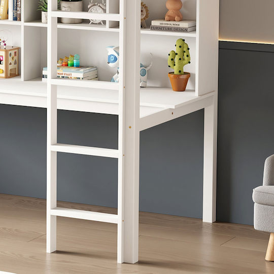 Kids Bed Bunk Single with Storage Space Mattress and Desk White 90x190cm