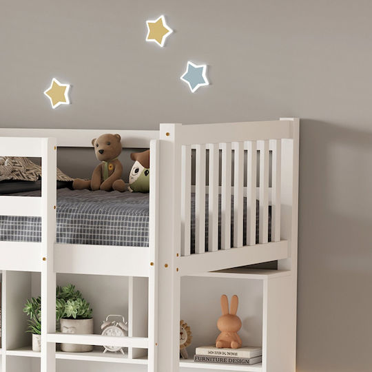 Kids Bed Bunk Single with Storage Space Mattress and Desk White 90x190cm
