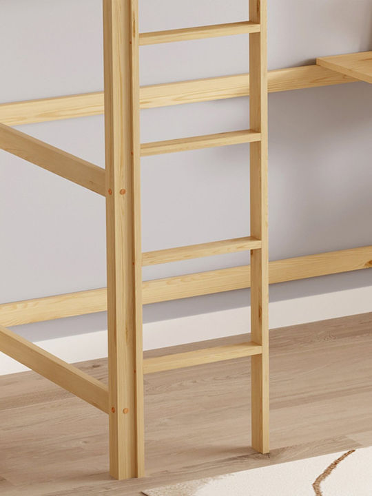 Kids Bed Bunk Single with Mattress & Desk Beige 90x190cm