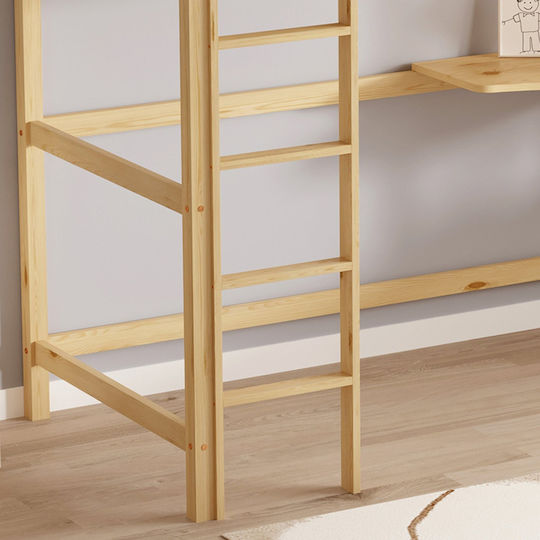 Kids Bed Bunk Single with Mattress & Desk Beige 90x190cm