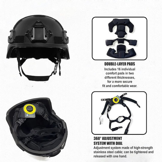 Mich Nij Iiia Ballistic Tactical Helmet Resistant To 9mm 357 Sig 44 Magnum Bullets Nvg Compatible Fast Rail 360° Adjustment System Durable Pe Material Size M Black