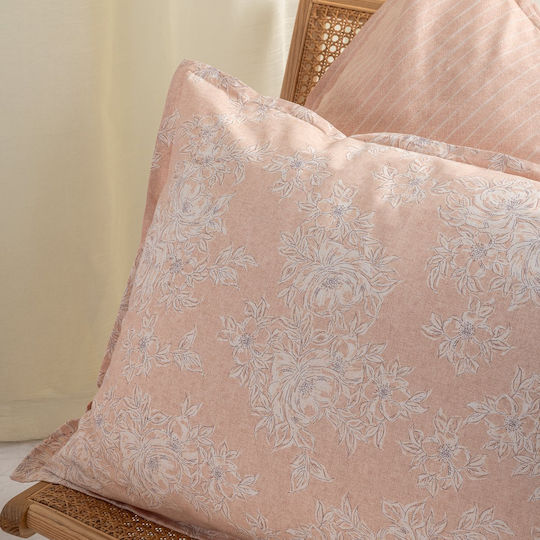Palamaiki Estella Bed Sheet Set King Size with Rubber Hugger 240x260+32cm Coral 4 Pieces