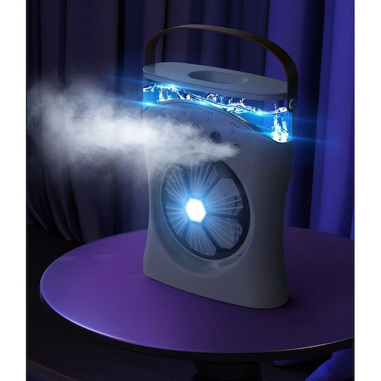 Portable Cooling Fan 3 Speeds Mist Humidification Adjustable Angle Night Light Usb 550ml White