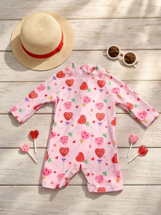 Crool Kids One-Piece Swimwear With Long Sleeve Pink