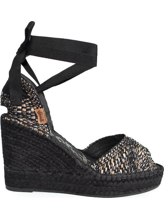 Sommer Damenplattformen in Stil Espadrilles Schwarz