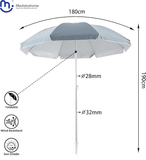 Folding Aluminum Beach Umbrella Diameter 1.8m with UV Protection Blue OPBU1003