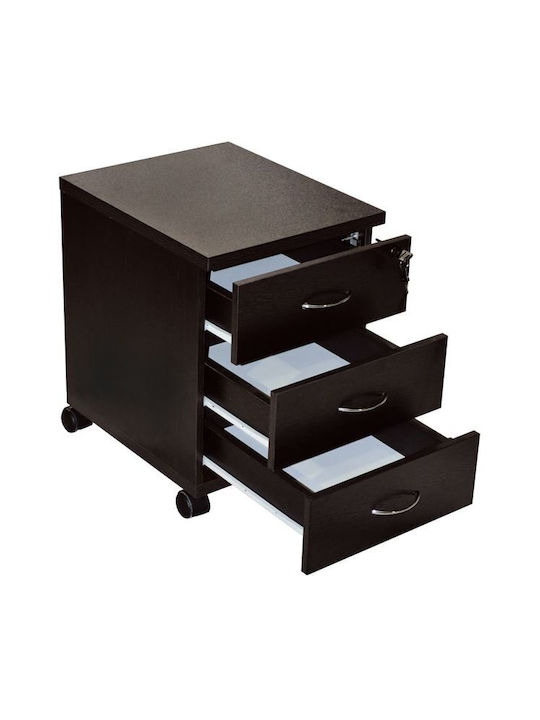 Office Storage Drawer Wooden with Wheels Lock and Drawers Wenge 38x48x53cm