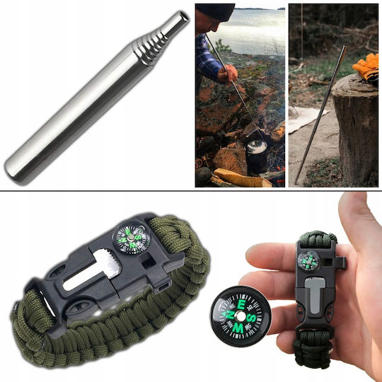 Newevo Kit Militar Complet de Supraviețuire 17-în-1 51 de Utilizări Diferite Multitool Lanternă Cuțit Busolă Accesorii pentru Camping în Aer Liber Negru