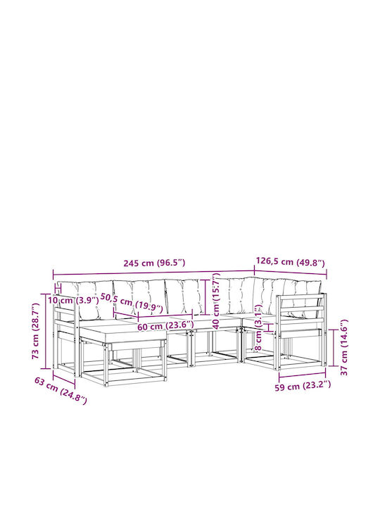 Canapea De Colț De Exterior Din Lemn Cu Perne 245x126.5x73cm