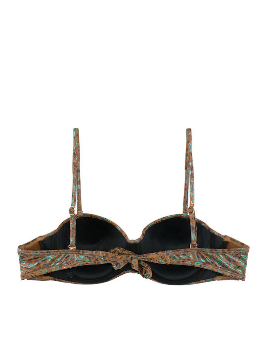 Women's Bikini Strapless Push-up Underwire Metallic Animal Print Brown