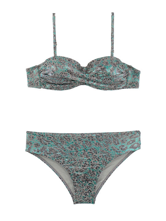 Γυναικείο Μαγιό Στράπλες Push-up Μπανέλα Metallic Animal Print Πράσινο Γυναικείο Μαγιό Στράπλες Push-up Μπανέλα Metallic Animal Print Πράσινο
