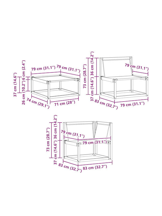 Corner Outdoor Sofa Wooden with Cushions 408x170.5x73cm