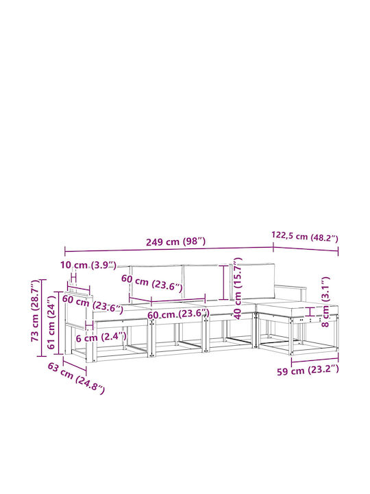 vidaXL Zweisitziges Outdoor-Sofa Kunststoff mit Kissen 249x122.5x73cm