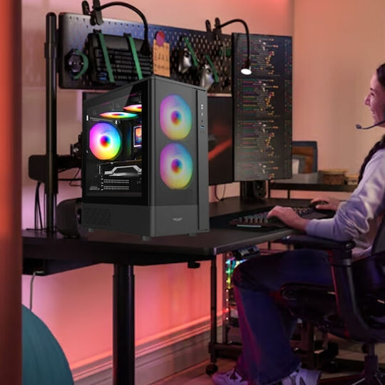 Armaggeddon Aquaron Nemo 3 Gaming Mini Tower Κουτί Υπολογιστή με Πλαϊνό Παράθυρο και ARGB Φωτισμό Μαύρο