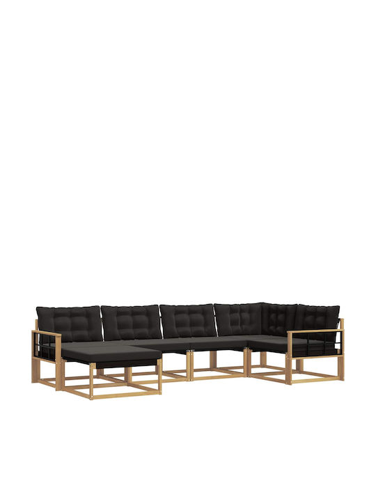 Corner Outdoor Sofa Wooden with Cushions 327x168.5x73cm