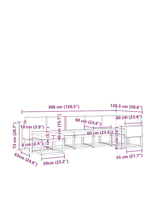 Corner Outdoor Sofa Plastic with Cushions 306x128.5x73cm