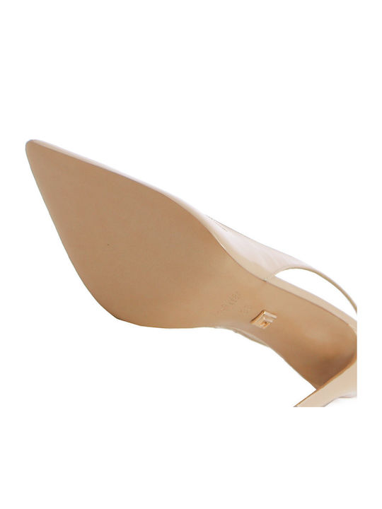Leather Heels With High Beige Heel