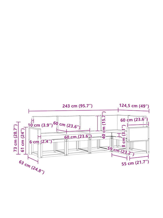 Ъглов Диван За Градина Пластмасов С Макси Подложки 243x124.5x73см