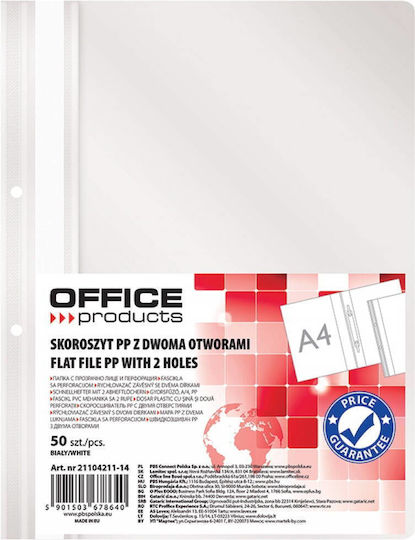 Office Products Dosar Plastic Pp Cu Spina Găuri Perforate Grosime 100/170 Microni Set 50 Bucăți Alb Office Products