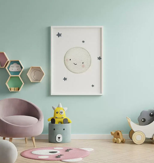 Kids Wall Art Moon with White Wooden Frame 40x50cm