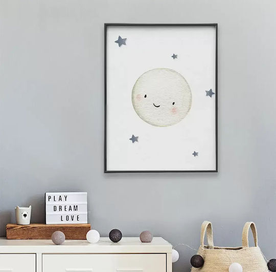Kids Wall Art Moon with White Wooden Frame 40x50cm