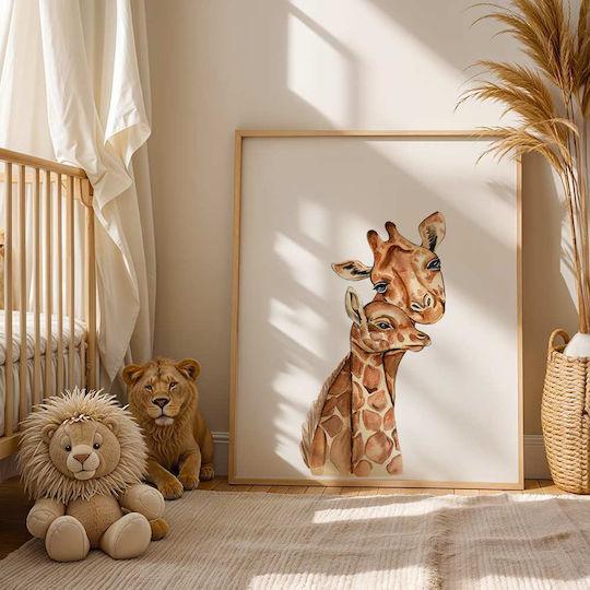 Παιδικό Κάδρο Giraffes με Λευκή Κορνίζα από Ξύλο 40x50εκ.