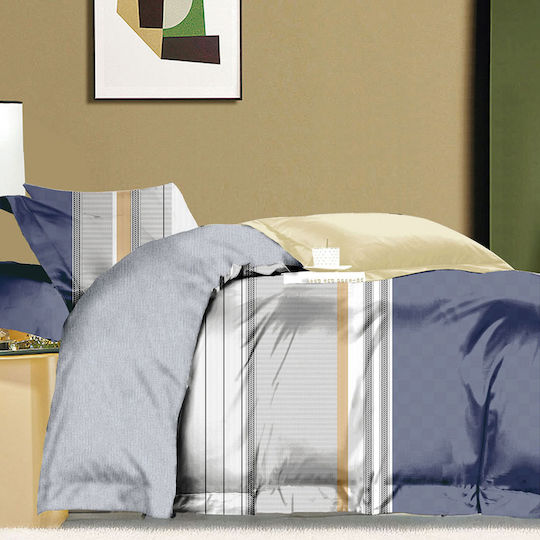 Rythmos Cattle Σετ Κουβερλί Υπέρδιπλο Βαμβακοσατέν Blue-grey 235x250cm 3τμχ