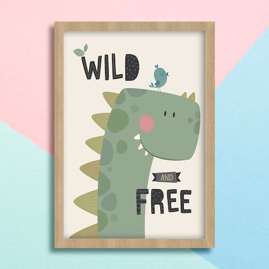 Kids Wall Art Dinosaur with White Wooden Frame 40x50cm