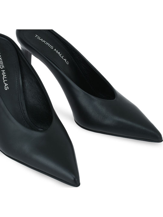 Leather Mules with High Heel in Black Colour