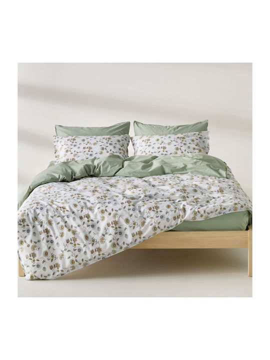 Kentia Ifigenia Coverlet King Size Cotton White-Green-Mustard 270x270cm