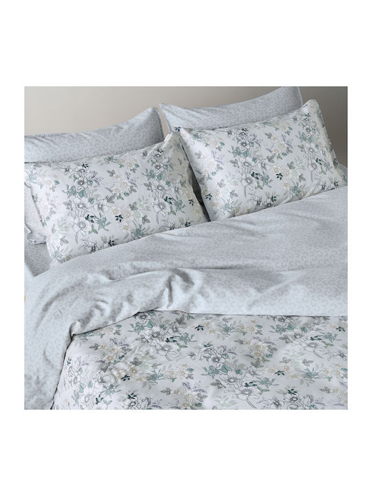 Kentia Vervita Coverlet King Size Cotton Satin Gray White Beige Mint 270x270cm