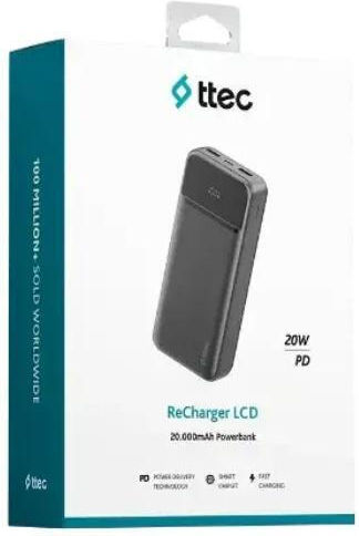 TTEC ReCharger LCD Външна Батерия 20000mAh 20W с 2 USB-A Изходни Порта и USB-C Изходен Порт Power Delivery Quick Charge PPS Черна