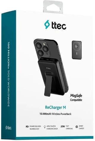 TTEC ReCharger M MagSafe Power Bank 10000mAh 20W with USB-C Output Port Black