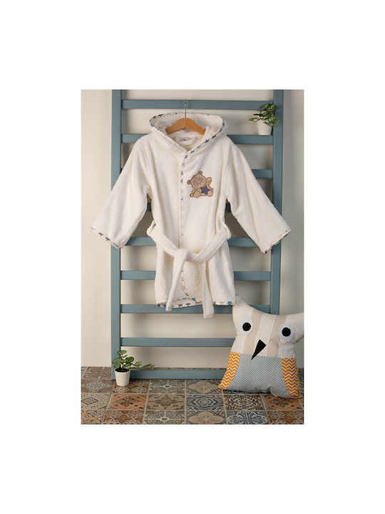 Dimcol Kids Hooded Bathrobe Star Bear White