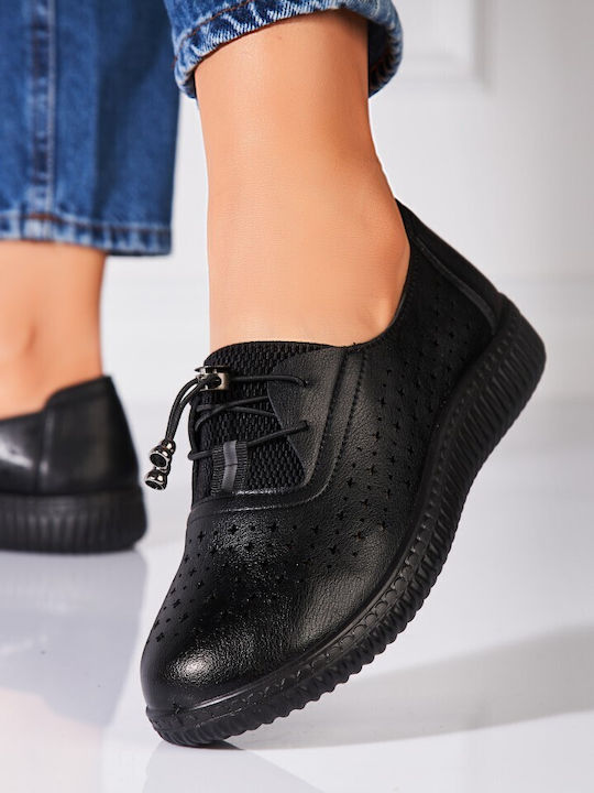 Leder Damen Oxfords in Schwarz Farbe
