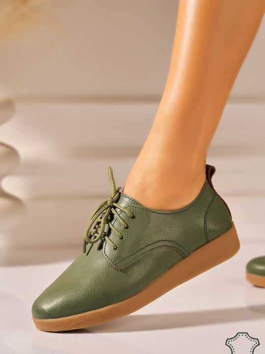 Leder Damen Oxfords in Grünem Farbe