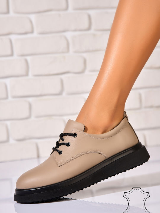 Leder Damen Oxfords in Beige Farbe
