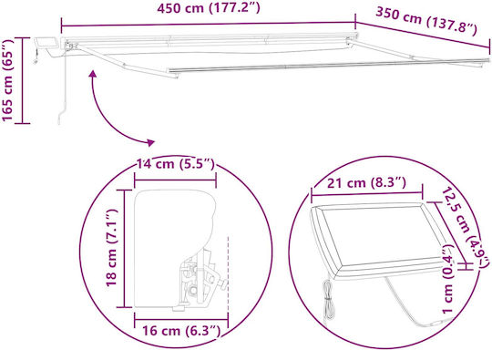 vidaXL Cadru Pentru Copertină Galben Cu Strat PU 3.5x4.5m