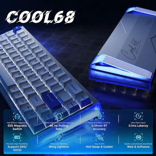 Dareu COOL68 Ηall Effect Gaming Πληκτρολόγιο 65% με Magnetic διακόπτες και RGB φωτισμό (Αγγλικό US)