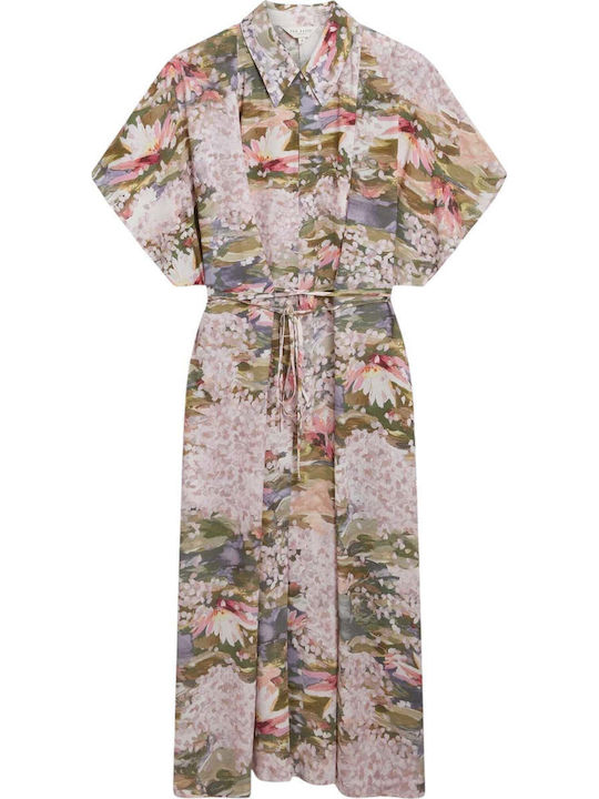 Summer Midi Shirt Dress Printed 283521-Pink