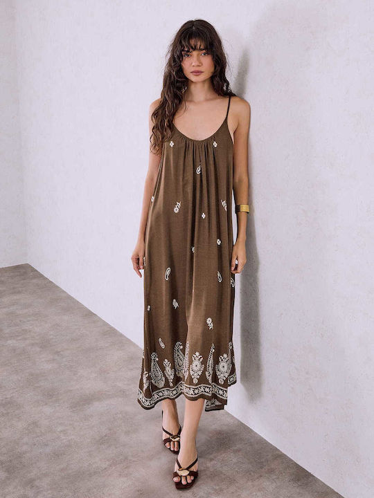 Celestino Damenkleid Maxi Lässiger Schnitt Braun