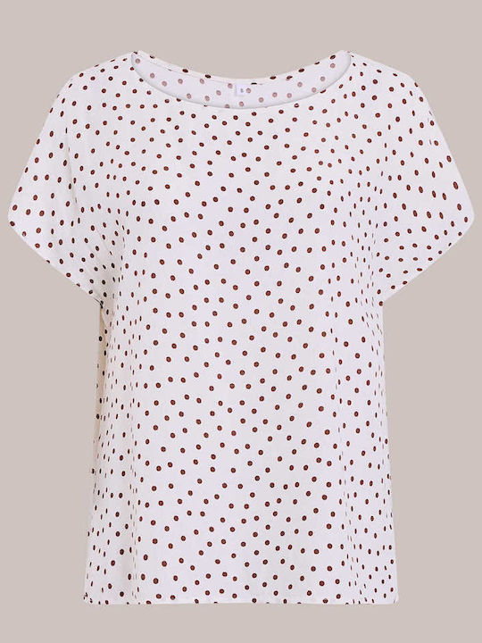 Celestino Women's Polka Dot Loose Fit Brown Blouse