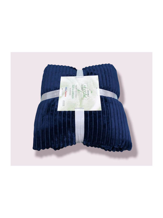 Κουβέρτα Fleece Γούνα Sherpa Υπέρδιπλη Μπλε 220×240cm – 95-103