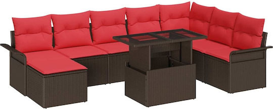Garten- und Outdoor-Möbelsets 9 Stück Braun mit Kissen