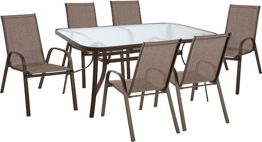 Set Sala De Mese Pentru Exterior Textline 7 Piese Maro