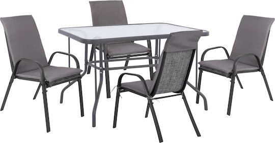 Set Sala De Mese Pentru Exterior 5 Piese Gri Cu Perne