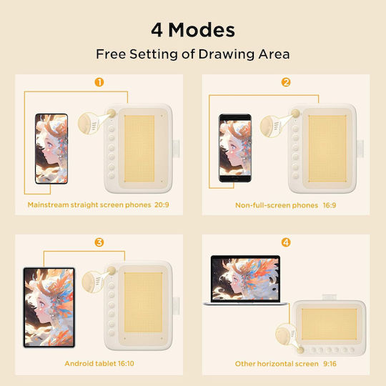 Ugee Q6 Portable Graphic Tablet 6 × 4 Inch Integrated Type-c Cable Digital Drawing Online Lessons Beige