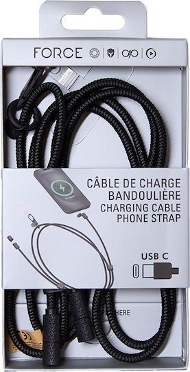 Force Power Verstellbares Usb-c Zu Usb-c 3a Power Delivery 60w Schultergurt Ladekabel Schwarz