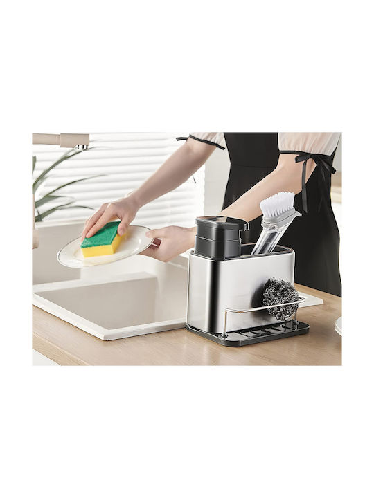 Dispenser De Bucătărie Din Oțel Inoxidabil Cu Suport Pentru Burete Gri 340ml